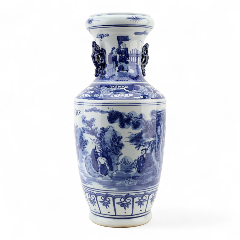 Blue and White Tall Vase with Handles