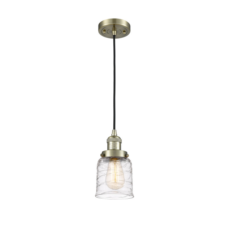 Luminaire suspendu en forme de cloche à 1 lumière Camillus, Laiton antique