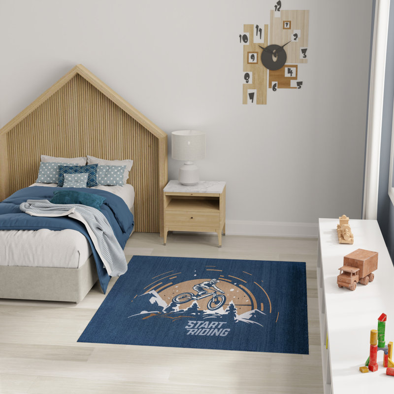  Imagination Machine Washable Blue Indoor Rug, Rectangle 3'5" x 5'