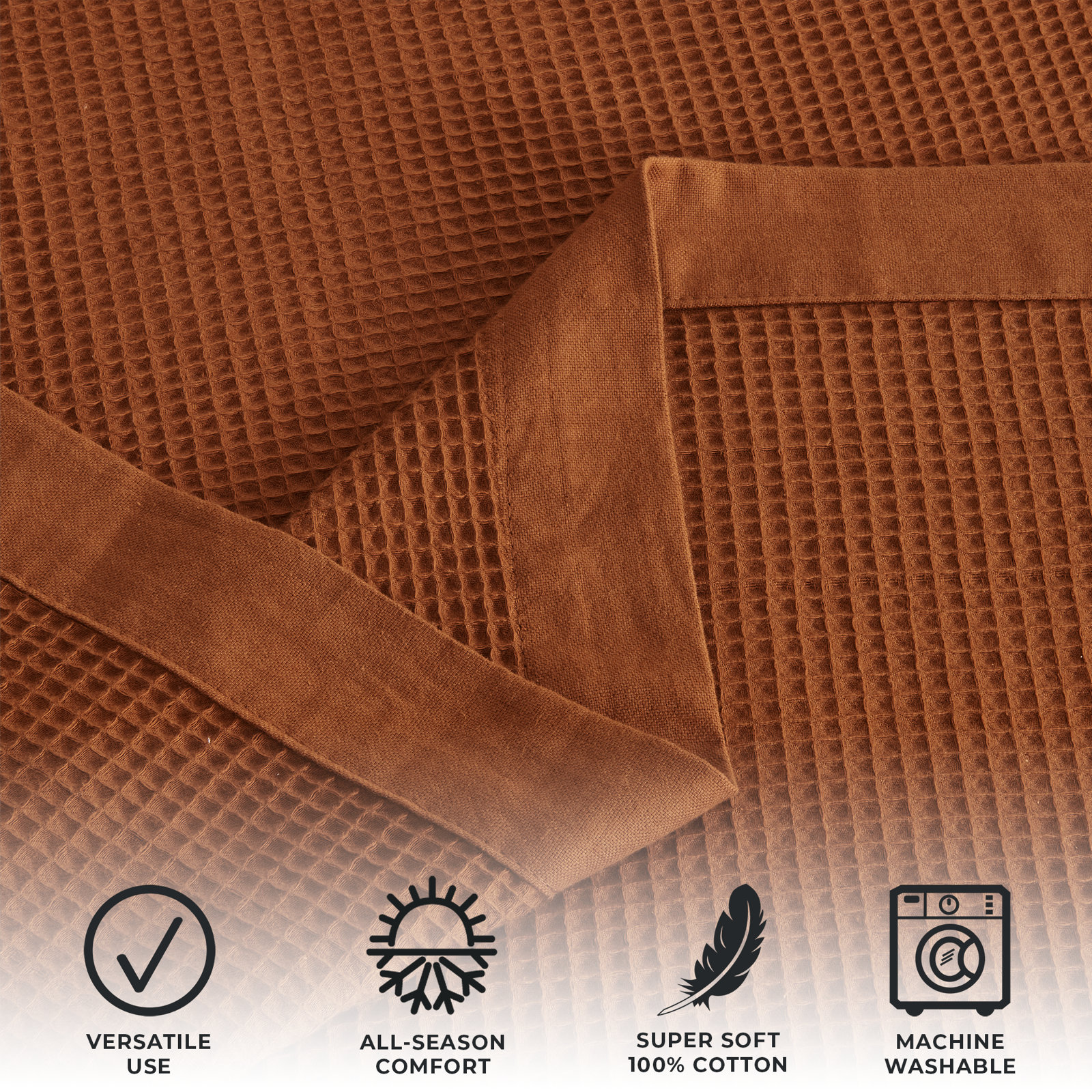 100% Cotton Lightweight Waffle Weave Summer Blanket, Queen, Terracotta