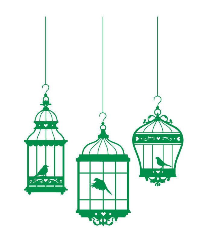 Adhésif décoratif jolies cages à oiseaux, H 48 po x l 37 po x P 0,01 po, Vert clair