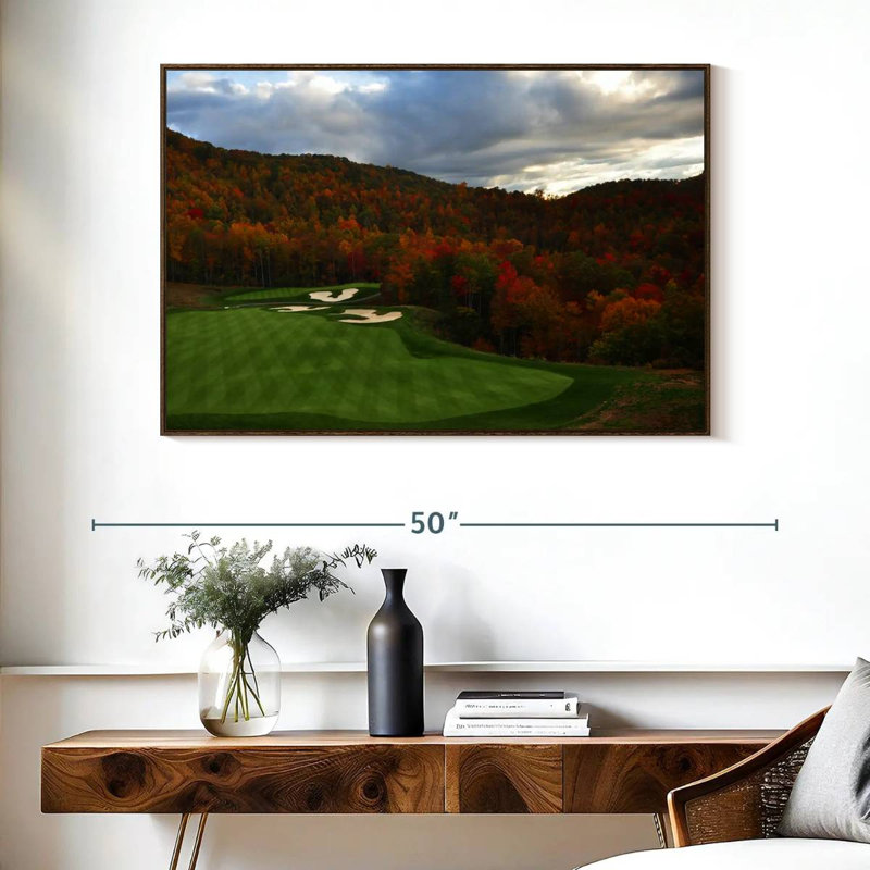 Parcours de golf d'automne, Cadre flottant en noyer, 40 po x 27 po