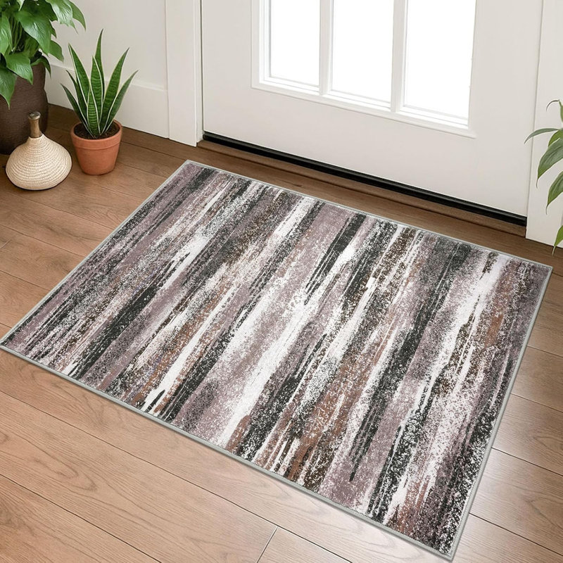 Area Rugs Washable Non Slip Rug with Rubber Backing for Living Room Bedroom, Rectangle 2' x 3', Brown/White/Green