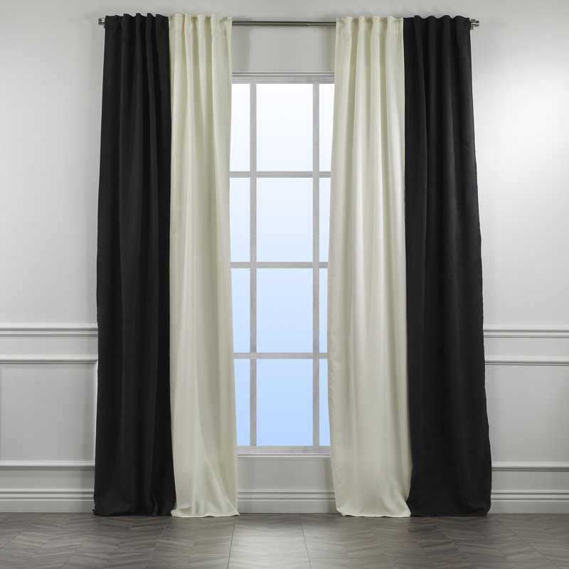 Decorative Window Curtain Each Panel 27'' Wide, 27" W x 95" L, Cream/Black