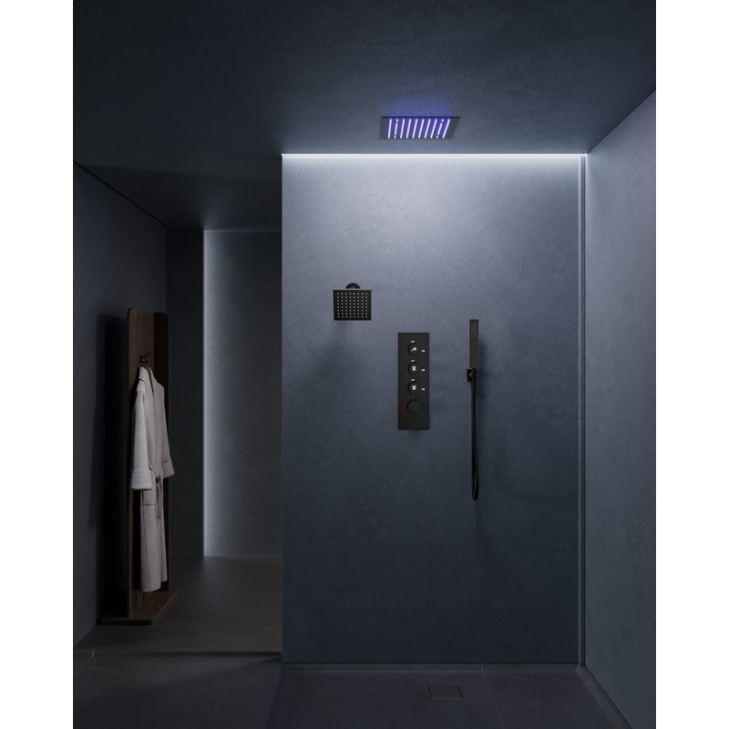 Système de pomme de douche thermostatique double, robinet de pluie à DEL 12 po avec pomme de douche à fixation au plafond et douchette de 6 po