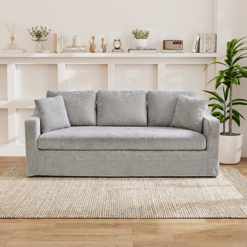 Canapé 84 po 3 places en chenille 84 po avec 2 coussins pour le salon, le bureau et les appartements, Gris