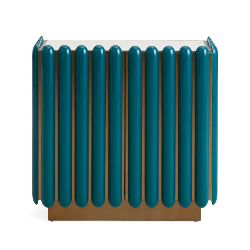 Teal and Brass Geometric Pattern Accent Cabinet with Adjustable Shelving