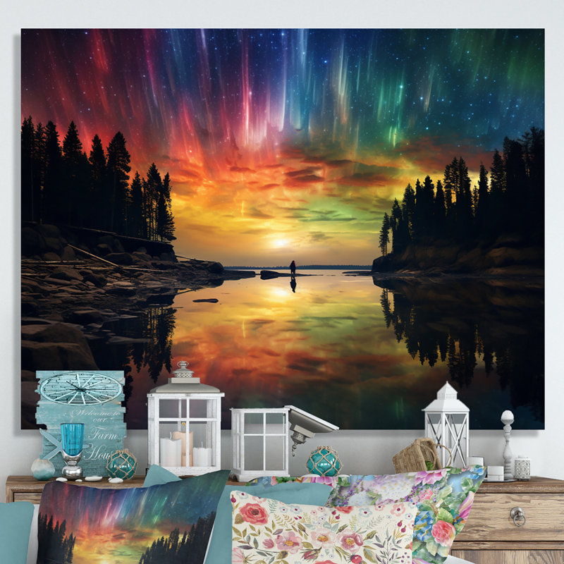 Impression sur toile Magical Aurora Borealis Artic Lake Serenity I, H 34 po x l 44 po x P 1,5 po, Toile tendue