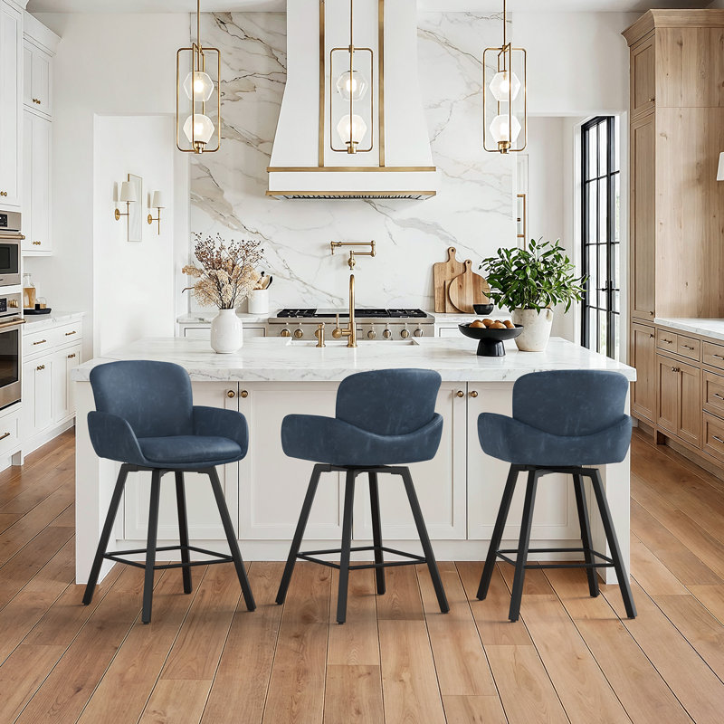Tabouret de bar Nicola , Bleu / similicuir