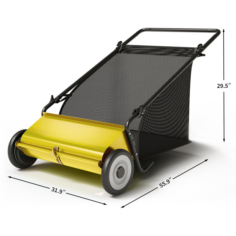Efficient 26-Inch Push Lawn Sweeper – 7 Cu. Ft. Grass Cutter, 4 Spinning Brushes, Adjustable Height, Heavy-Duty Steel Frame, Rubber Wheels, for Leaves, Grass, and Debris Collection