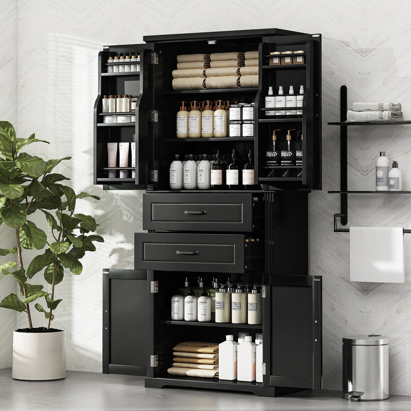 Ridge Bathroom Storage Cabinet With Adjustable Shelves & 2 Drawers, Black