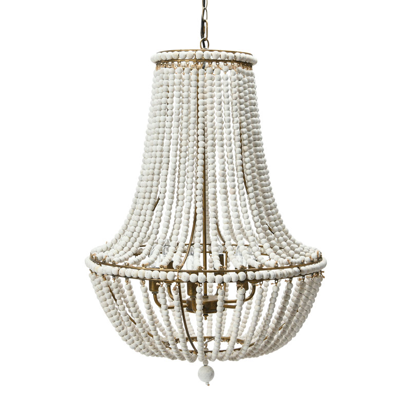 Draped Wood Bead Chandelier, White