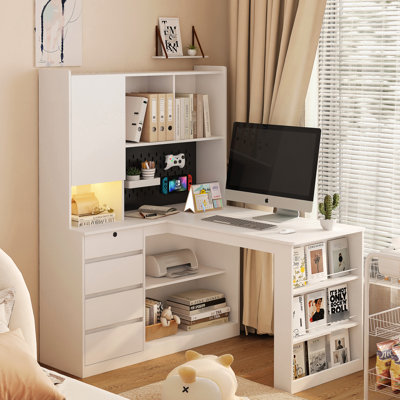 L Shaped Desk With Drawers And - Modern Home Office Computer L-shaped Led Charging Space Saving, Stylish For Workspaces