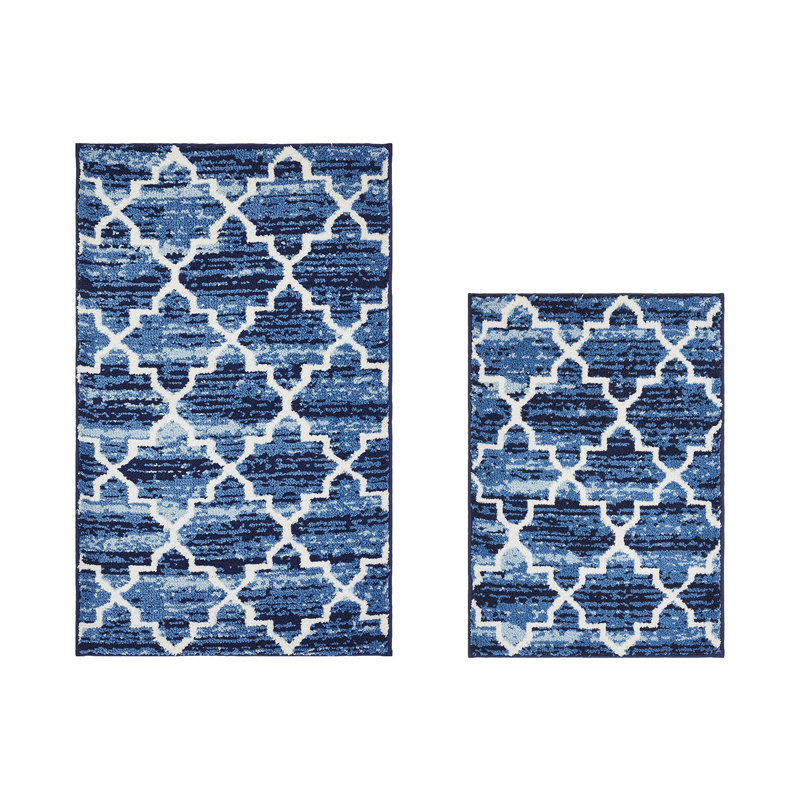 Tapis pour salle de bain Nolynn, Bleu, Ensemble de 2 pièces (17 po x 24 po | 21 po x 34