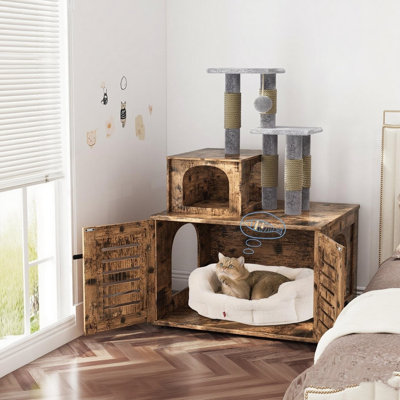 Cat Tree With Litter Box Enclosure, Cat Litter Box Enclosure With Scratching Post And Soft Plush Perch, Wooden Cat Tree With Hidden Litter Box Enclosure, Outdoor Kitchen Drawers