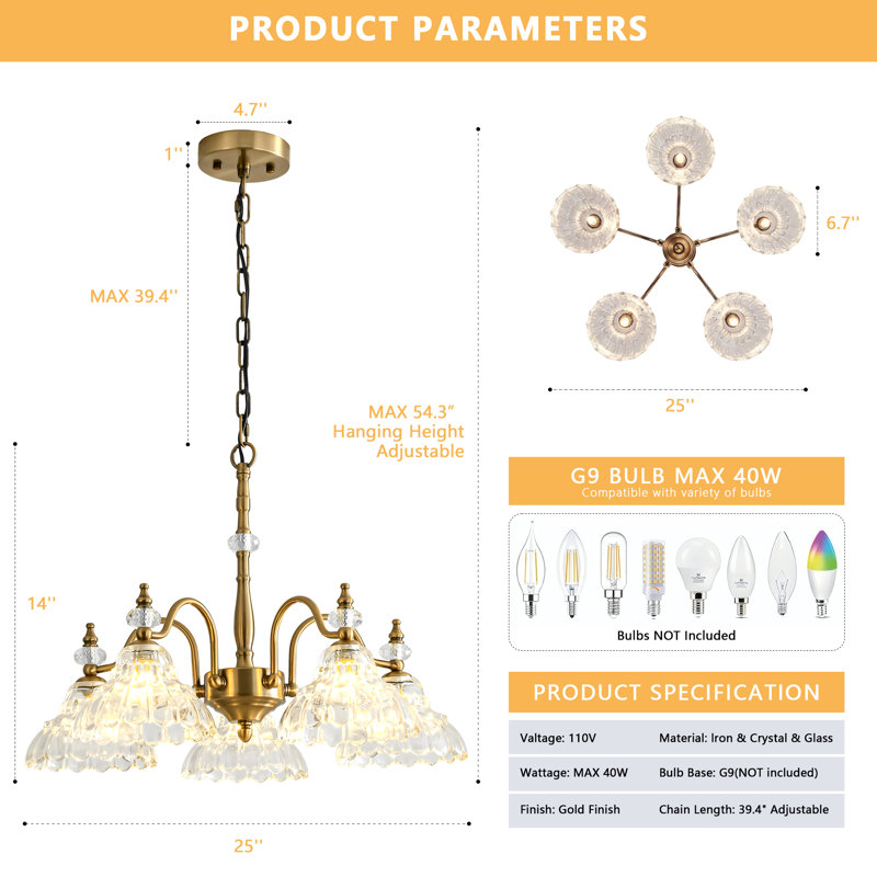 Lustre 5 lumières cristal