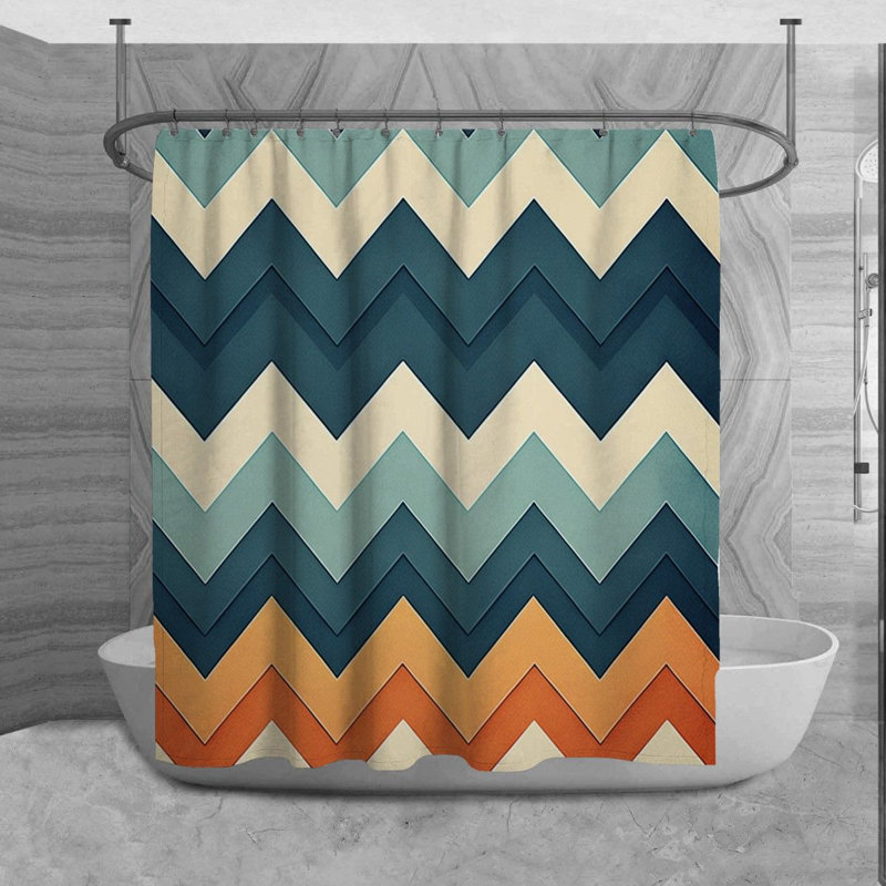 Rideau de douche Caleta, H 84 po x l 70 po, Bleu/orange