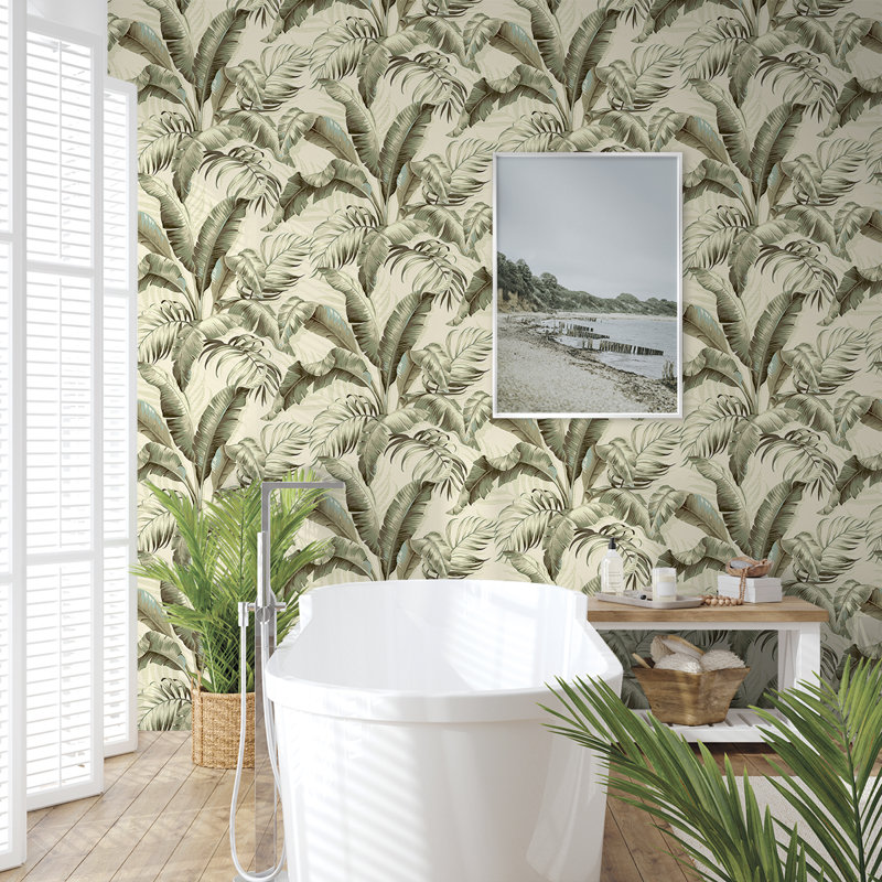Tommy Bahama Palmiers Peel And Stick Wallpaper Roll, Silver Birch