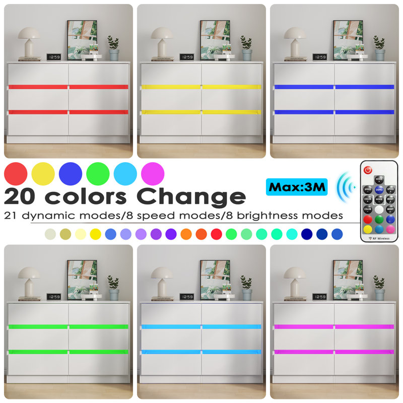 White MDF Double Dresser with LED Lights for Nursery
