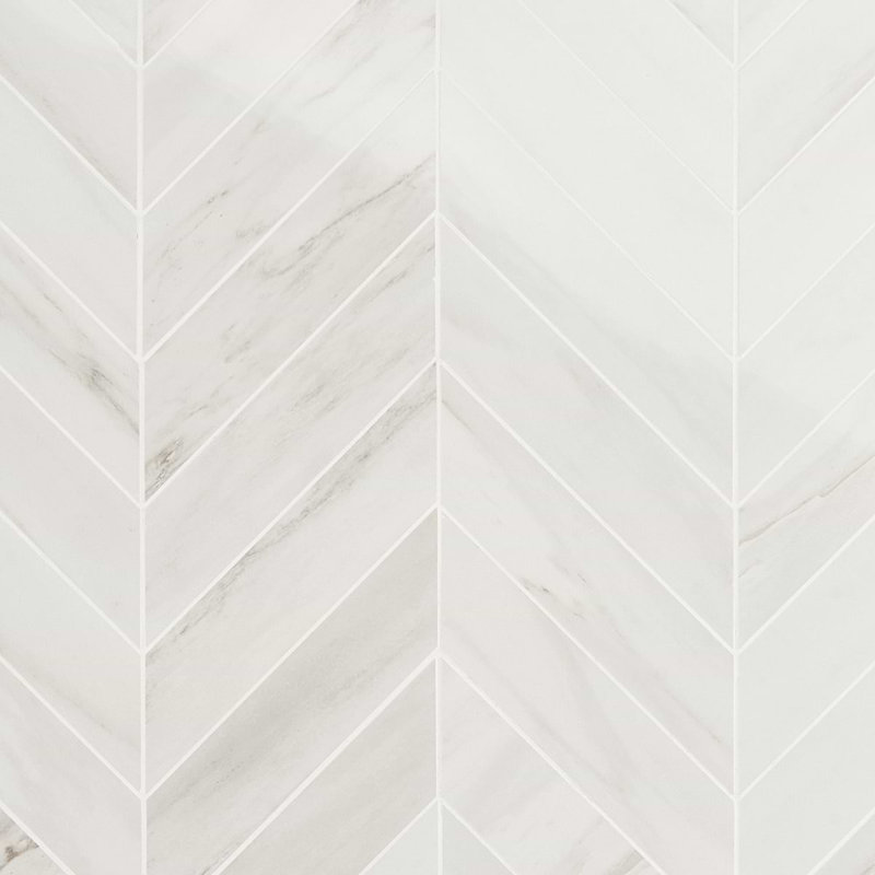 Dreamstone 2X8 Chevron Polished Porcelain Mosaic, Dolomite Snow
