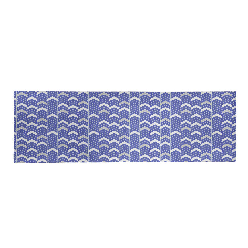 Tapis bleu/gris à chevrons lineed, Tapis de couloir 2 pi 5 po x 8 pi
