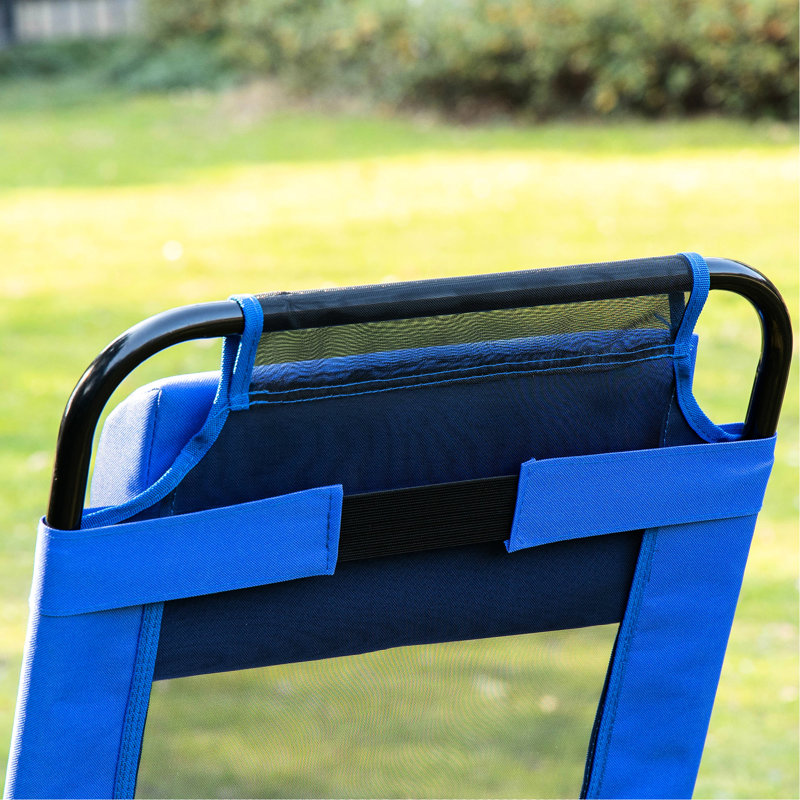 2pcs Folding Patio Chairs, Blue Adjustable Sling Back Chair With Removable Head Support For Outdoor, Garden, Lawn Use Backyard,