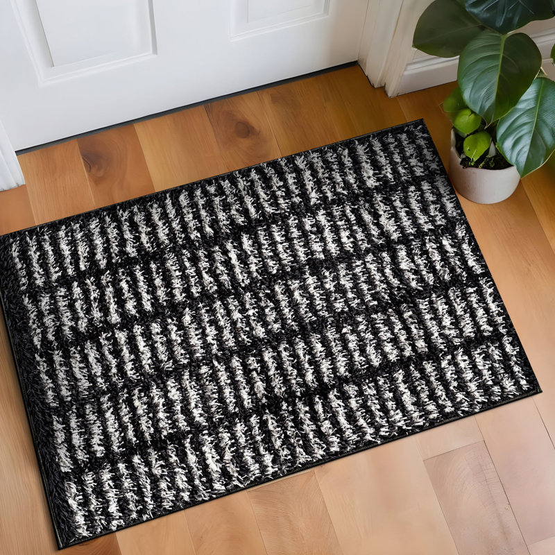 Bohemian Stripe Lines Shag Rug – Anthracite Dark Gray – Medium Pile, Textured, Easy To Clean, Rectangle 2' x 3'