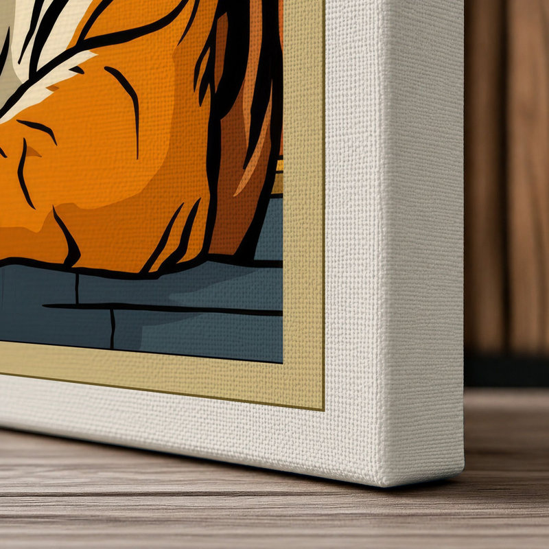 Tiger in Gold Frame Art Deco - Wrapped Canvas, 36x24 - 91.4 x 61.0 cm, Cream Border