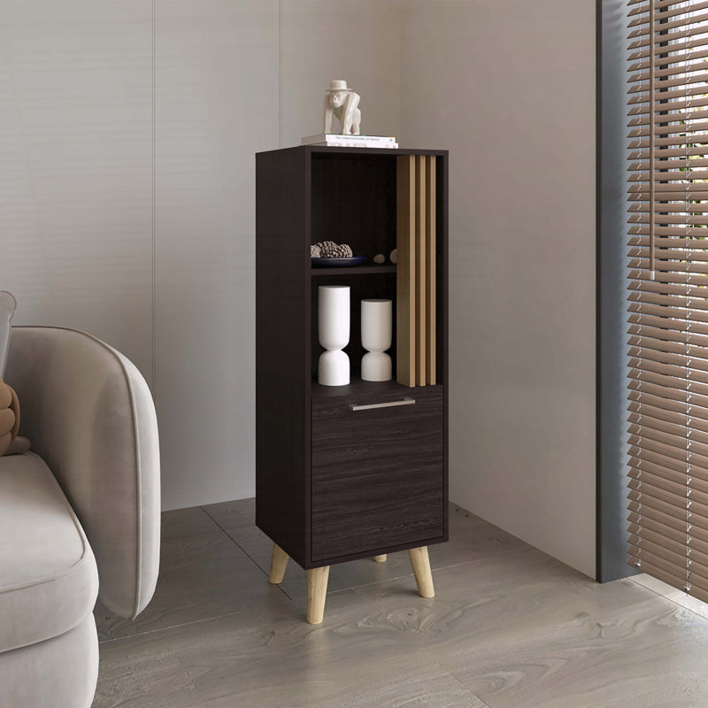 Armoire à une porte de 47 po de hauteur avec deux tablettes ouvertes Vance - wengé foncé / chêne clair