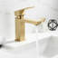 Robinet de lavabo monotrou en or brossé avec poignée - Ajustement facile de l'eau, structure, cartouche stable à la température, finition anticorrosion, conduites d'alimentation en acier inoxydable pour salle de bain