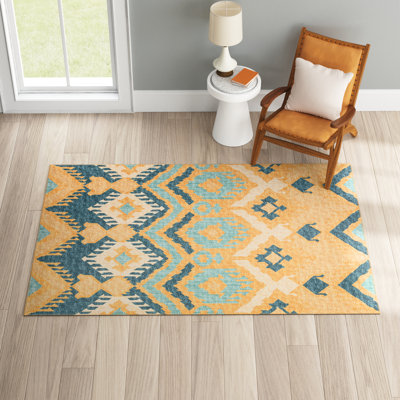 Tapis jaune / blanc / bleu tissé à la machine Hubbs