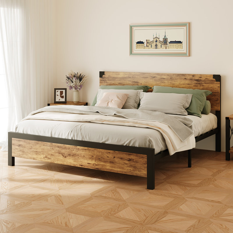 Full Size Platform Bed Frame with Headboard & 4 Storage Drawers, Sturdy Quiet Metal Platform Bed Frame, No Box Spring Needed, Easy Assembly