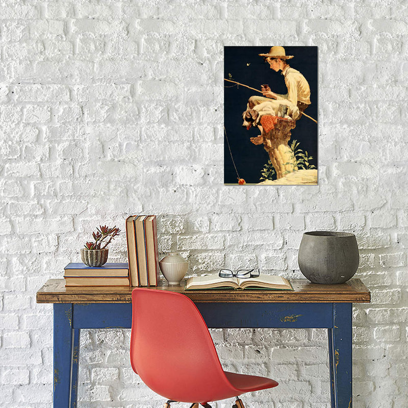 Boy Fishing by Norman Rockwell - Painting on Canvas, 66.04 cm H x 45.72 cm W x 1.91 cm D, No Frame