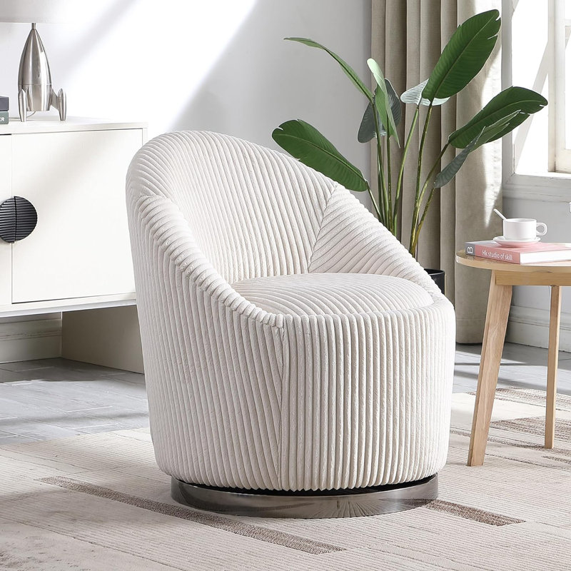 Modern Style Swivel Accent Chair & Barrel Chair, Beige Corduroy