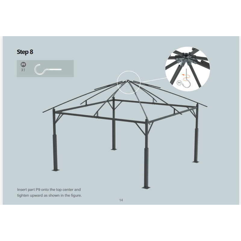 Pavillon de jardin en acier au toit souple, H 110 po x l 108 po x P 108 po, Gris