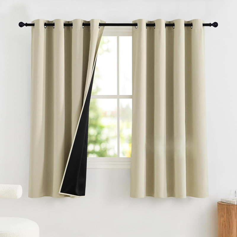 100% Blackout Curtains for Bedroom, Thermal Insulated Window Drapes Room Darkening Cafe Curtains for Living Room with Grommet Top, 2 Panels