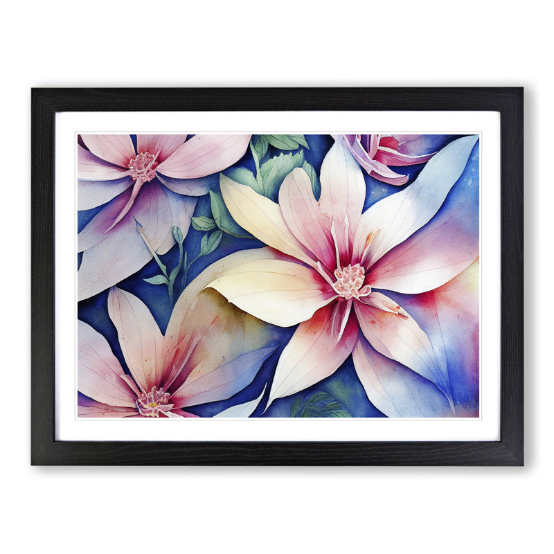 Favourable Watercolour Flowers - Single Picture Frame Print, Black, 46cm H x 64cm W x 2cm D