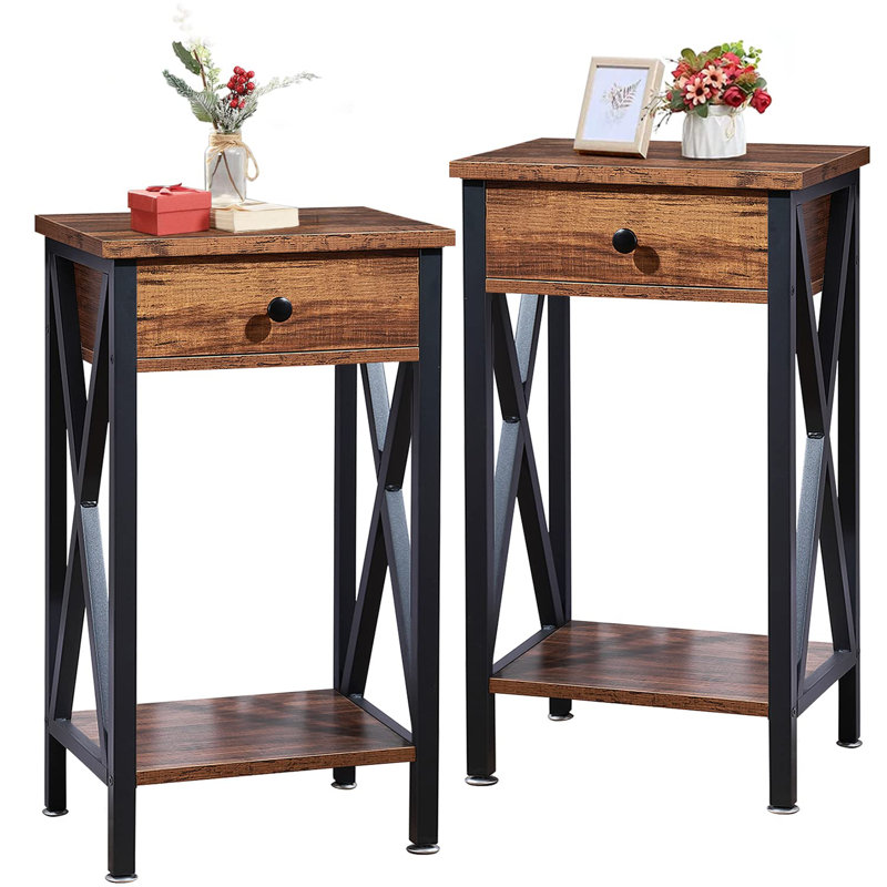Table de bout moderne avec tiroir, design polyvalent, Brun, H 27,6 po x l 15,71 po x P 11,81 po