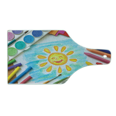 Ambesonne Crayon Tempered Glass Cutting Board Photo of Drawing Print Sun Multicolor