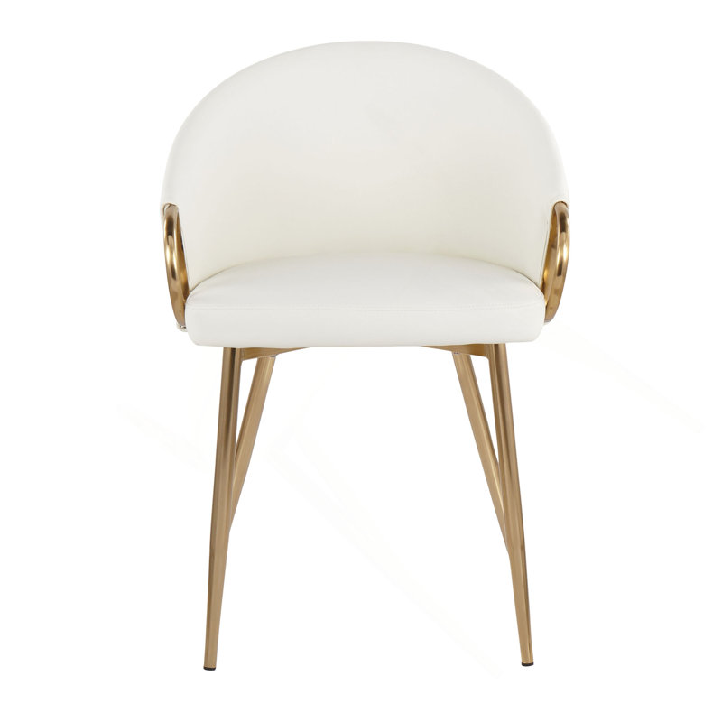 Chaise en métal doré et similicuir blanc, Blanc