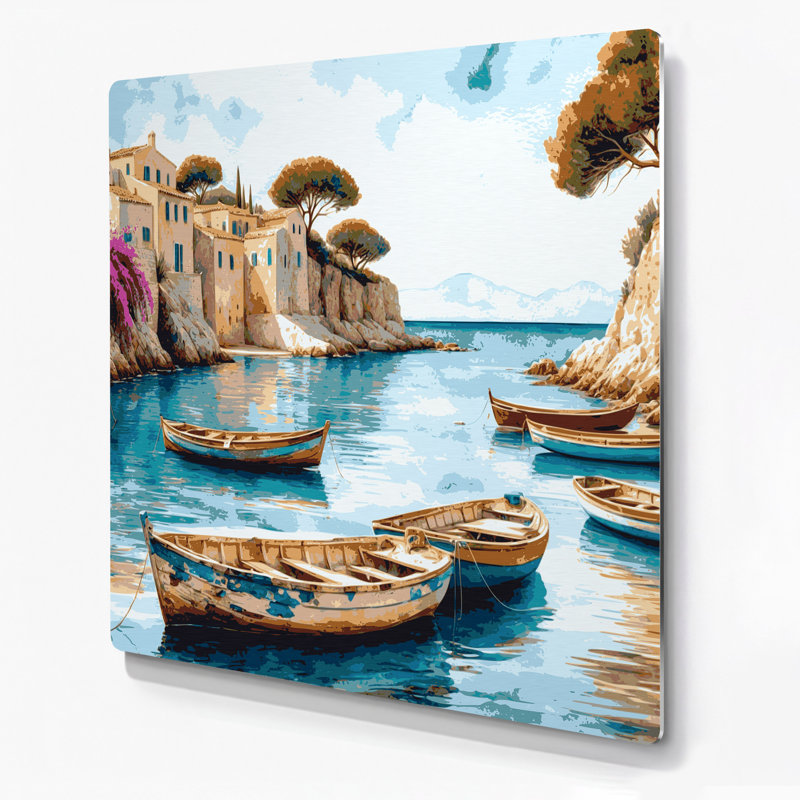 Art mural en métal vert côtier bord de mer méditerranée, H 144 po x l 144 po x P 0,05 po