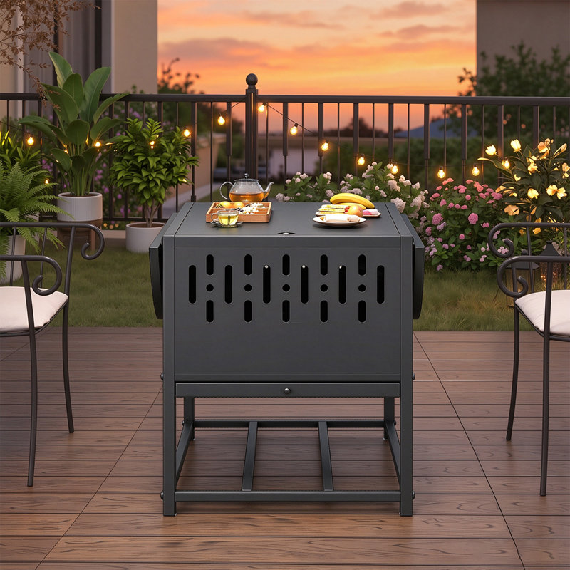 Table brasero d'extérieur de 81 cm (32 pouces), avec housse imperméable et tisonnier, foyer extérieur avec table et feu de camp