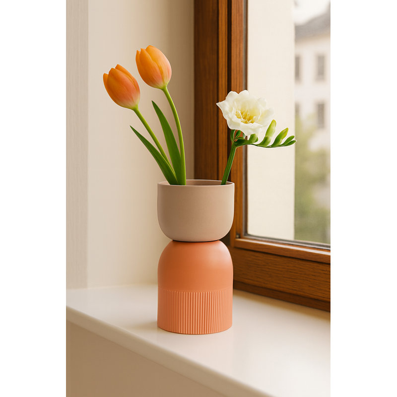 Vase réversible en céramique Flip, Orange / Havane