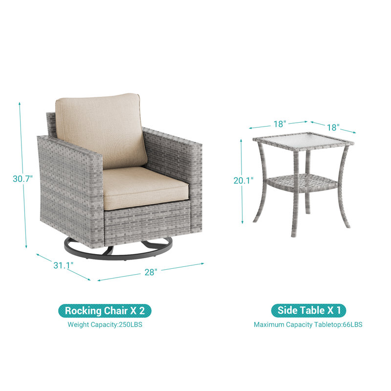 Gershwin 2 - Person Swivel Rocking Chair Outdoor Seating Group with Cushions, Gray, Beige