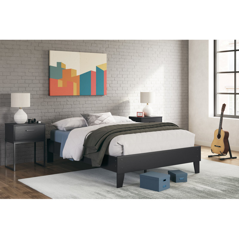 Lit plateforme Alli, bois moderne, profil bas, Blanc, Grand