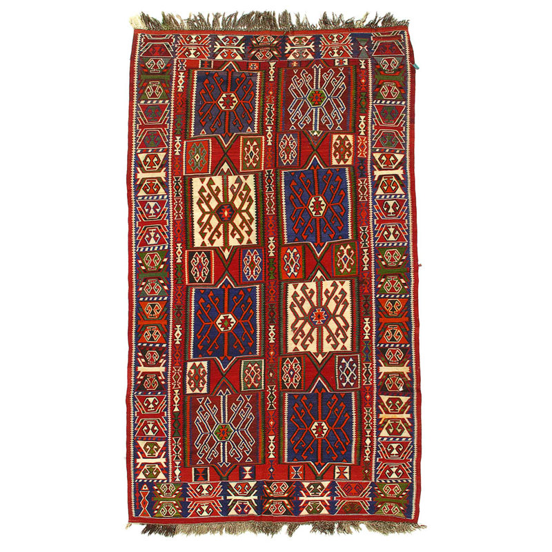 Red Turkish Antique Kilim 5'3"X 9'2"