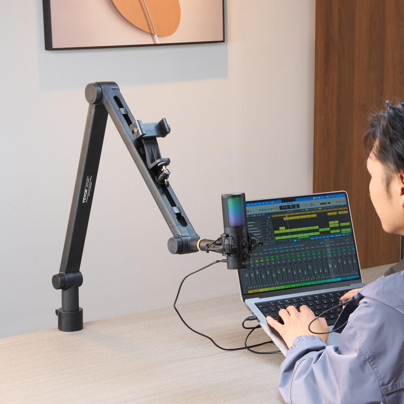 Bras de micro réglable pour bureau - Bras de micro rotatif à 360° en aluminium avec gestion des câbles intégrée