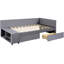 Lit simple avec revêtement en velours gris et plateforme de rangement supplémentaire durable