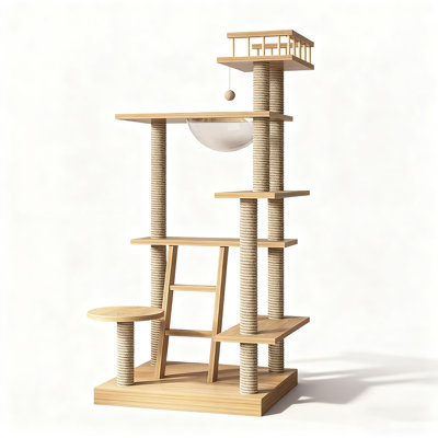 59-inch multi-layer solid wood cat climbing frame