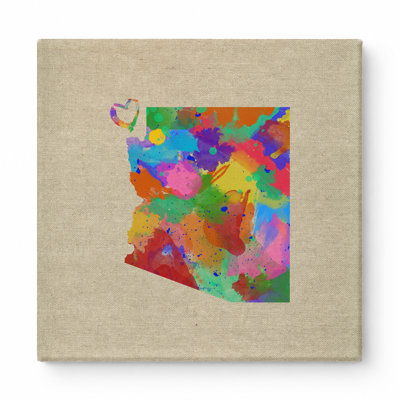 Arizona State Watercolor Map — Square Canvas Wall Art